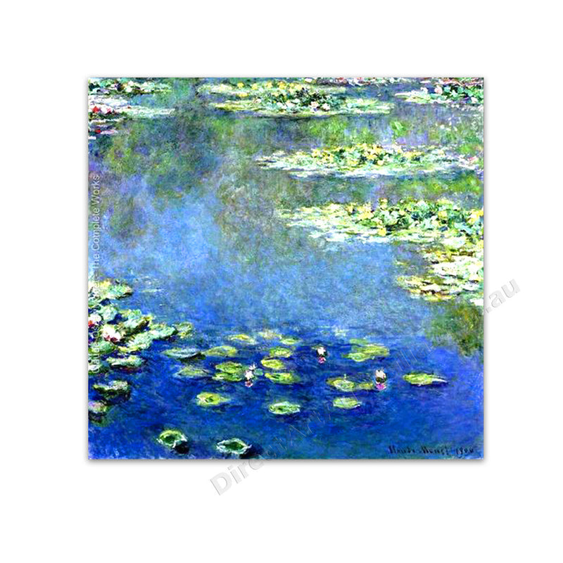 Monet Blue Water Lilies square painting in soft blues and greens