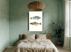 Two Speckled Fish animal canvas print on the wall of a bedroom
