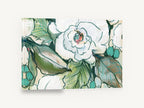 Sage Bloom Study, white camellia flower green leaves painting, floral canvas wall art print ready to hang