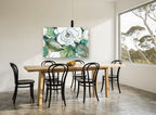 Sage Bloom Study floral canvas print on the wall of a dining room