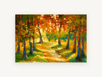 Sunlit Autumn Path, autumn tree path impressionist landscape, landscape canvas wall art print, front view