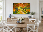 Sunlit Autumn Path landscape canvas print on the wall of a Hamptons dining room