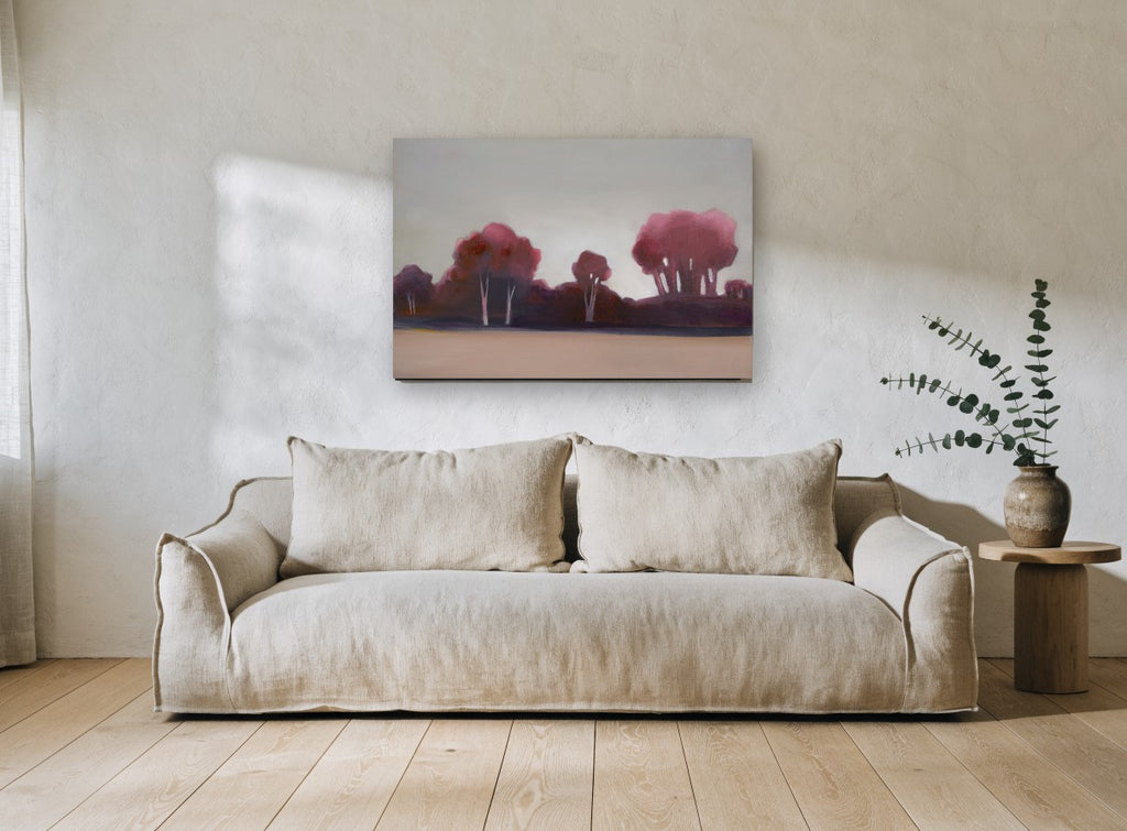 Maroon Grove at Dusk landscape canvas print on the wall of a living room