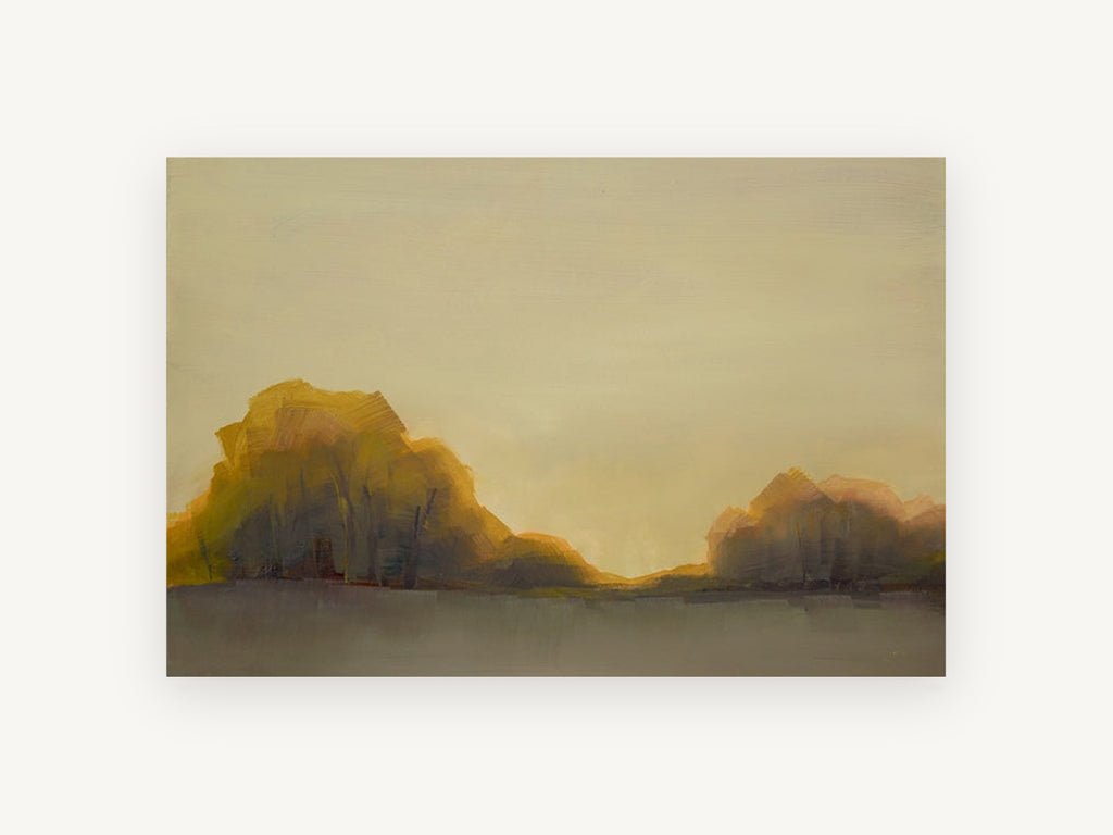 Ochre Grove at Dusk, ochre tree grove landscape painting, landscape canvas wall art print, front view