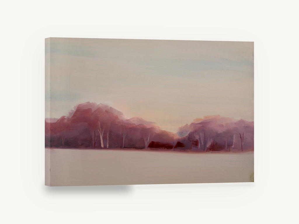 Rose Dusk Treeline, rose treeline dusk landscape painting, landscape canvas wall art print ready to hang