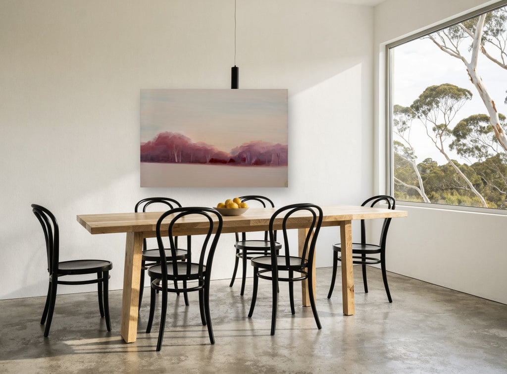 Rose Dusk Treeline landscape canvas print on the wall of a dining room