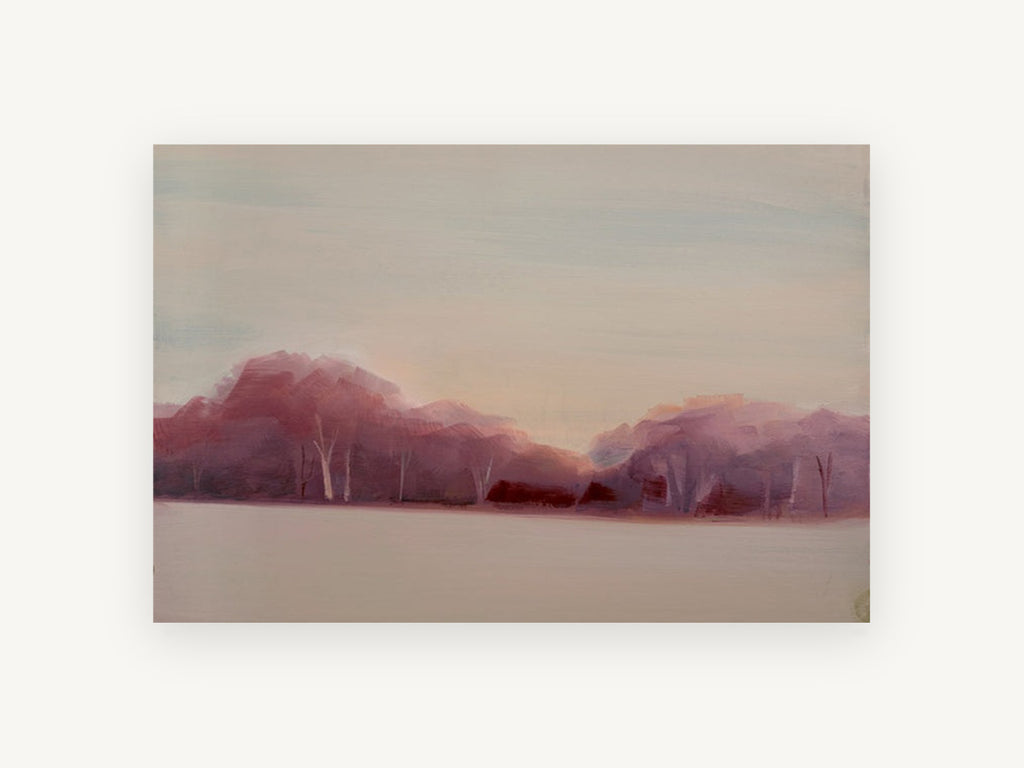 Rose Dusk Treeline, rose treeline dusk landscape painting, landscape canvas wall art print, front view
