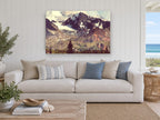Faceted Alpine Slope landscape canvas print on the wall of a beach house living room