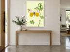 Gold Butterfly Monstera floral canvas print on the wall of a entry hall