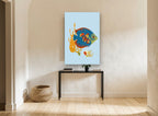 Paper Cut Angelfish coastal canvas print on the wall of a hallway