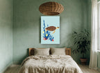 Paper Cut Sea Turtle coastal canvas print on the wall of a bedroom