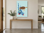 Paper Cut Sea Turtle coastal canvas print on the wall of a entry hall