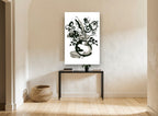 Ink Bloom Vase floral canvas print on the wall of a hallway