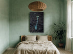 Lone Silver Sprig floral canvas print on the wall of a bedroom