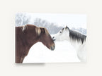 Winter Horses Nose to Nose, two horses in snow photograph, landscape canvas wall art print ready to hang