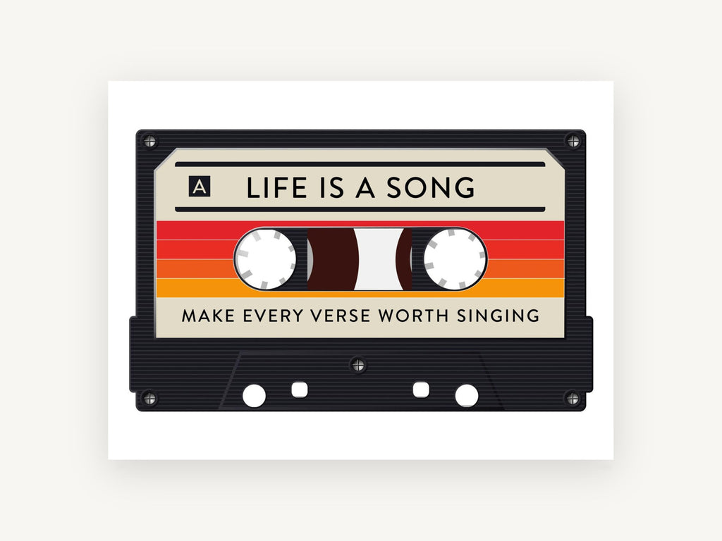 Life Is a Song Cassette, vintage canvas wall art print, front view