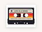 Life Is a Song Cassette, vintage canvas wall art print, front view
