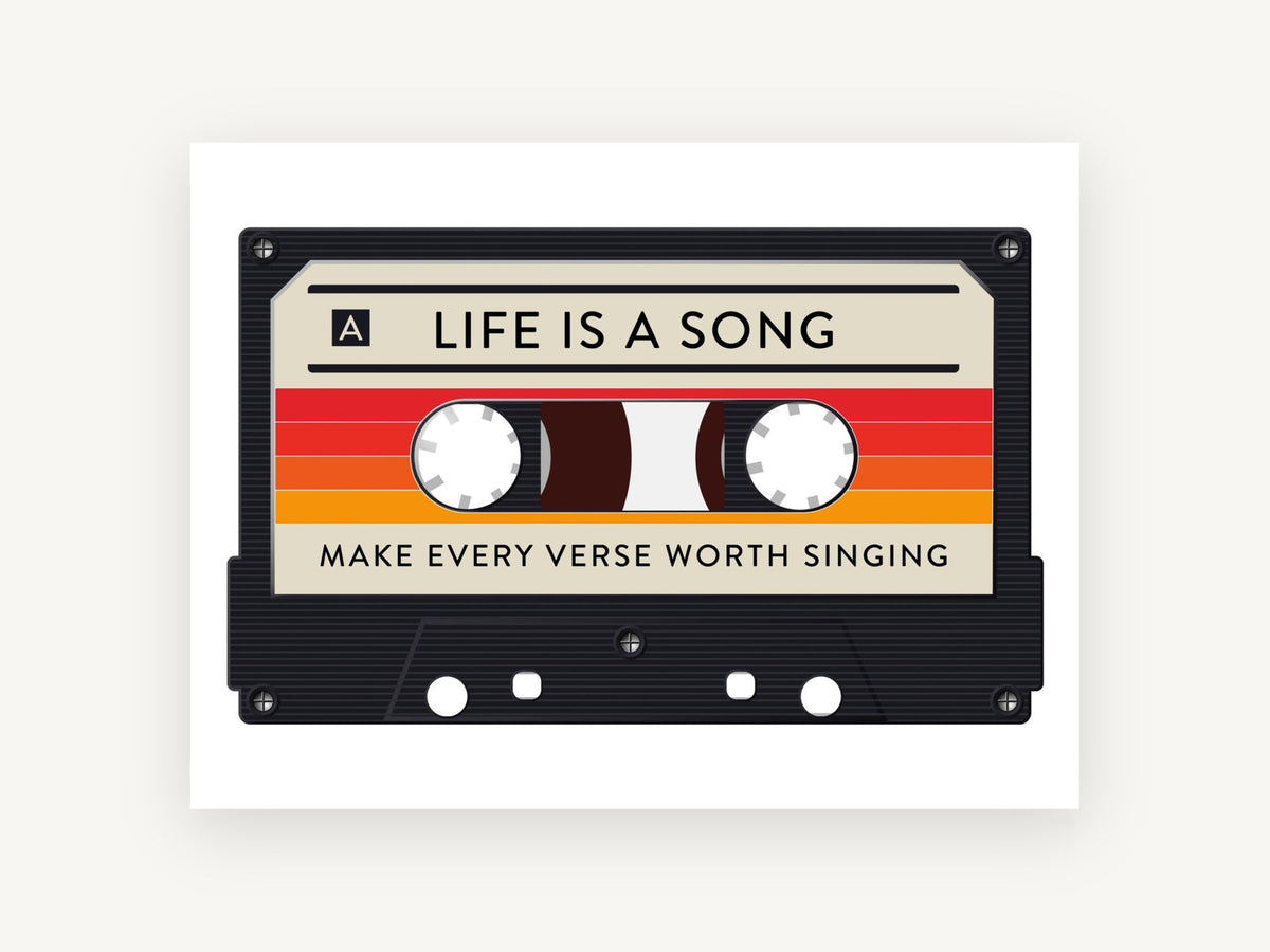Life Is a Song Cassette, vintage canvas wall art print, front view