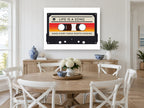 Life Is a Song Cassette vintage canvas print on the wall of a Hamptons dining room
