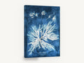 Indigo Seaweed Frond Burst, antique seaweed cyanotype botanical print, stretched canvas wall art print ready to hang