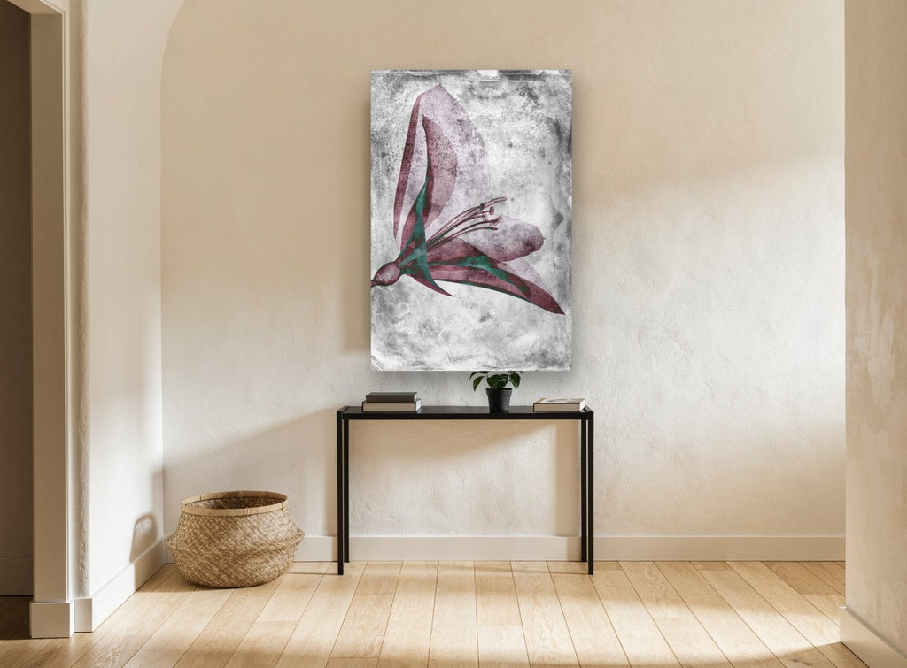 Inverted Lily Study floral canvas print on the wall of a hallway