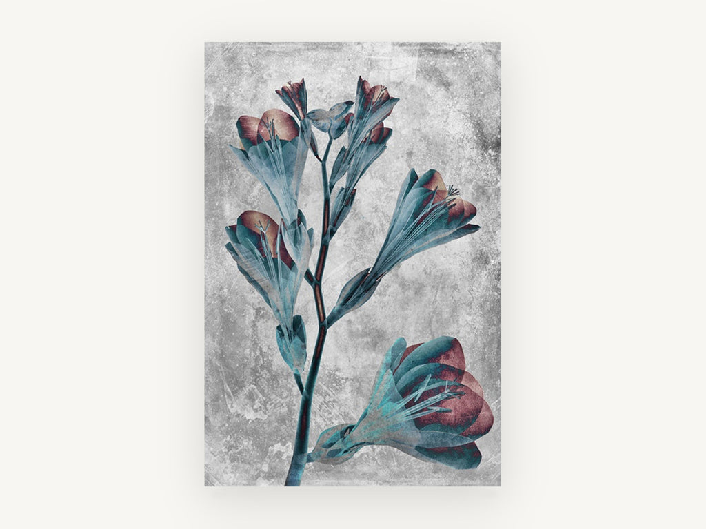 Inverted Freesia Stem, floral canvas wall art print, front view
