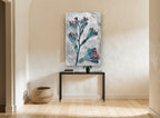 Inverted Freesia Stem floral canvas print on the wall of a hallway