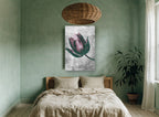 Inverted Tulip Bloom floral canvas print on the wall of a bedroom