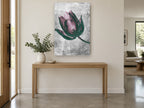 Inverted Tulip Bloom floral canvas print on the wall of a entry hall