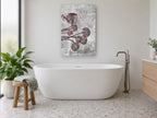 Dandelion Drift floral canvas print on the wall of a bathroom