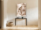 Sepia Poppy Negative floral canvas print on the wall of a hallway