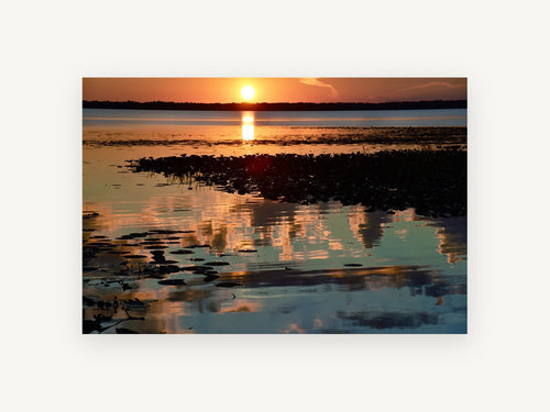 Amber Marsh Reflections, sunset lake marsh reflections photograph, landscape canvas wall art print, front view