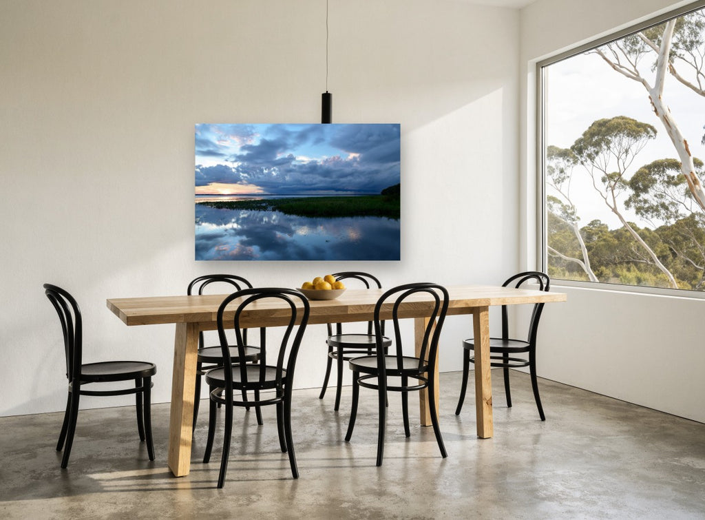 Storm Over Still Water landscape canvas print on the wall of a dining room