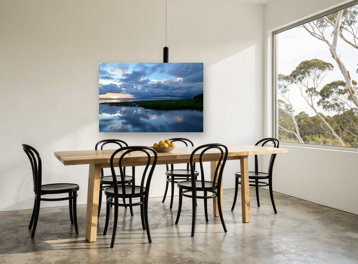 Storm Over Still Water landscape canvas print on the wall of a dining room