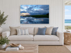 Storm Over Still Water landscape canvas print on the wall of a beach house living room