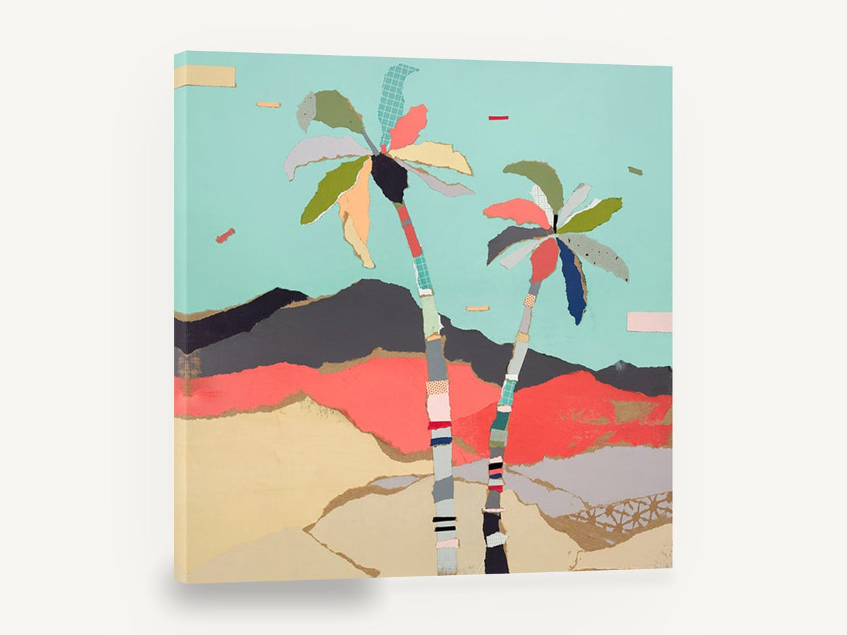 Torn Paper Palms, palm tree torn paper collage landscape, landscape canvas wall art print ready to hang