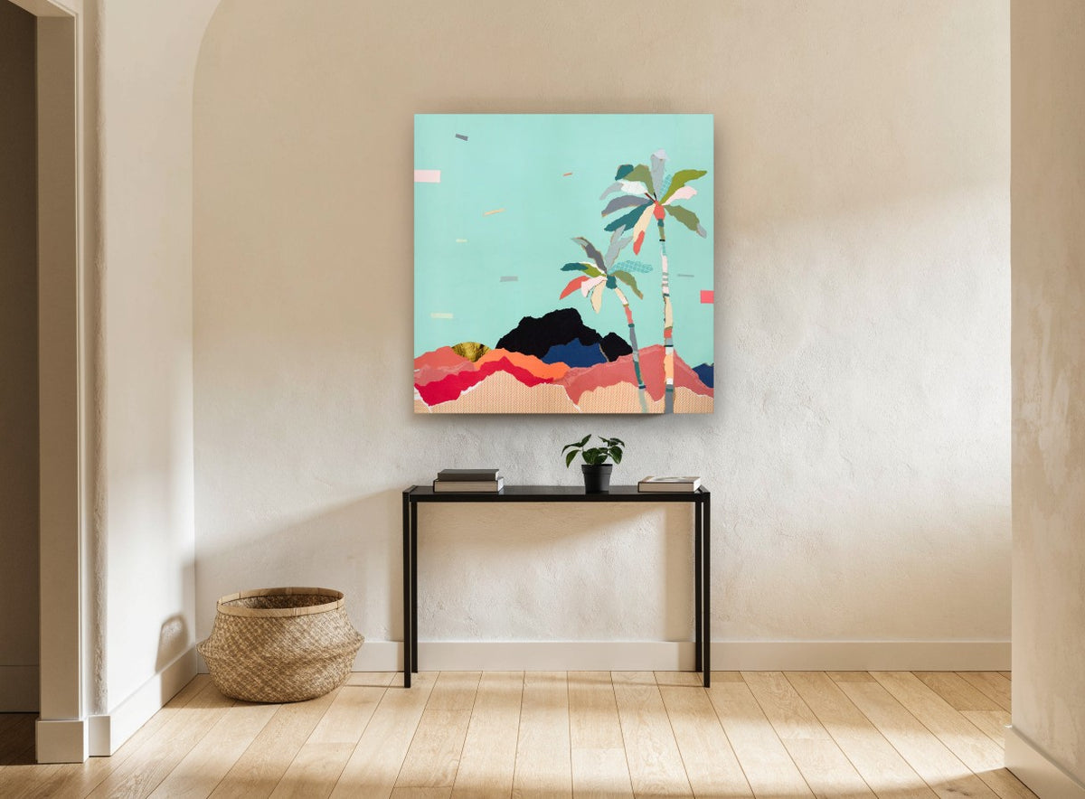Aqua Sky Palm Ridge landscape canvas print on the wall of a hallway