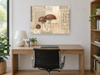 Toadstools on Old Paper vintage canvas print on the wall of a study