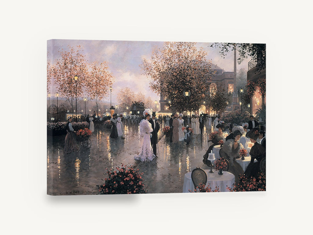 Elegant Evening Promenade, belle époque paris evening street scene, city canvas wall art print ready to hang