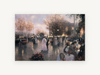 Elegant Evening Promenade, belle époque paris evening street scene, city canvas wall art print, front view