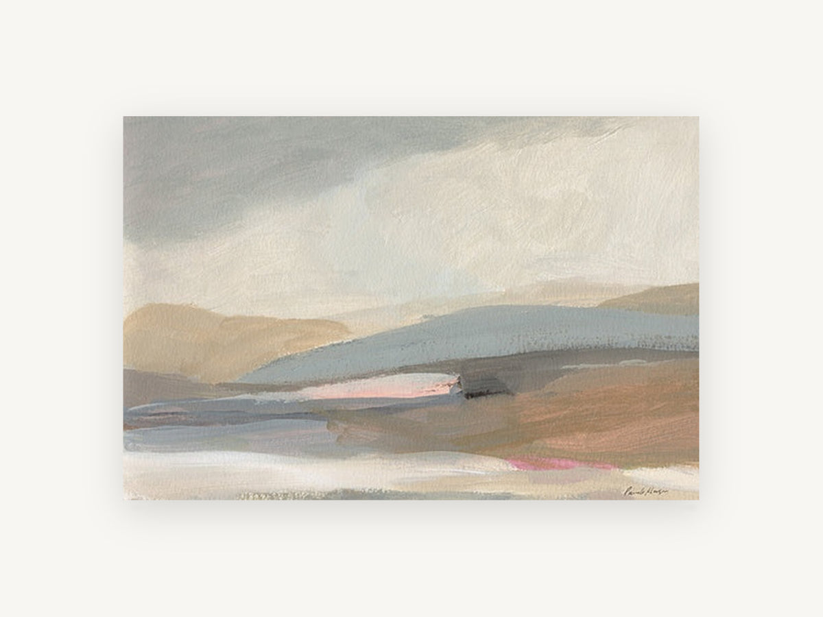 Soft Hills Haze, muted abstract hills landscape artwork, landscape canvas wall art print, front view