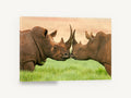 Mud-Caked Rhino Greeting, two rhinos face to face photograph, animal canvas wall art print ready to hang