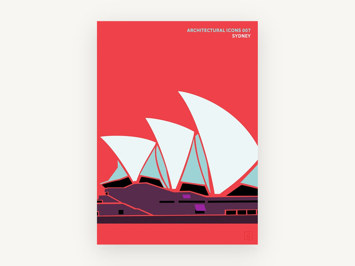 Coral Sails, sydney opera house illustrated poster, city canvas wall art print, front view