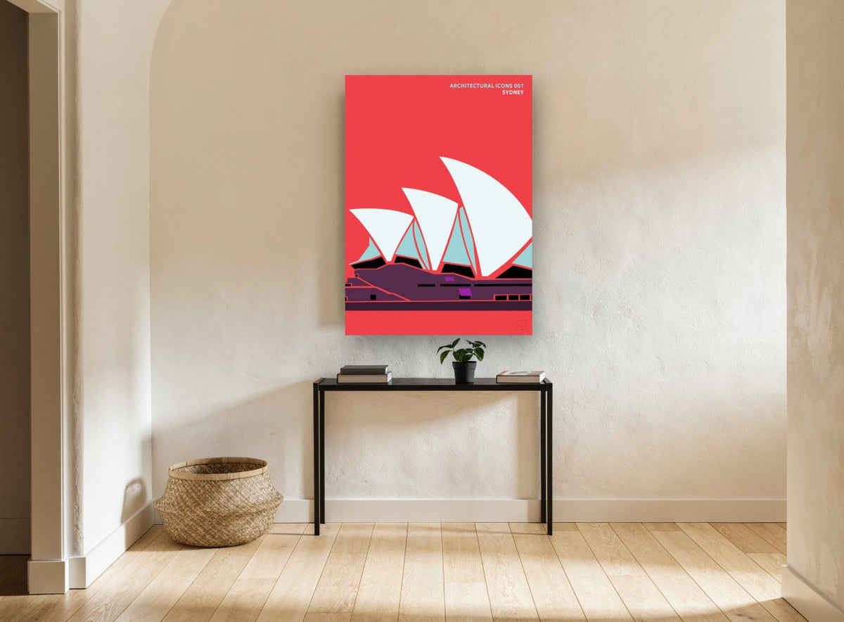 Coral Sails city canvas print on the wall of a hallway