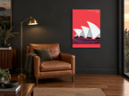 Coral Sails city canvas print on the wall of a charcoal living room
