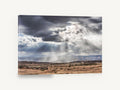 Light Over the Dry Valley, sunbeams over desert valley photograph, landscape canvas wall art print ready to hang
