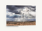 Light Over the Dry Valley, sunbeams over desert valley photograph, landscape canvas wall art print ready to hang