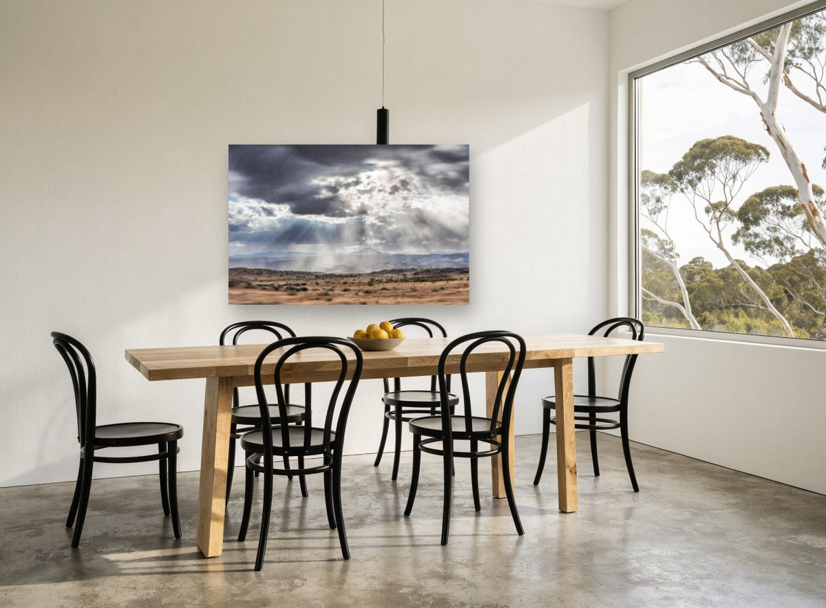 Light Over the Dry Valley landscape canvas print on the wall of a dining room