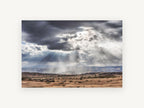 Light Over the Dry Valley, sunbeams over desert valley photograph, landscape canvas wall art print, front view