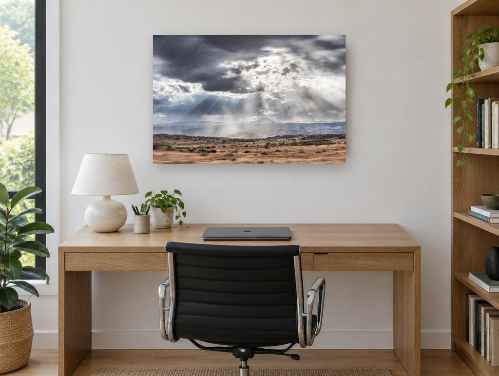 Light Over the Dry Valley landscape canvas print on the wall of a study